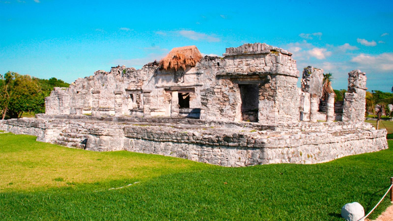 A well-preserved Maya stone temple at the Xel-Há archaeological zone